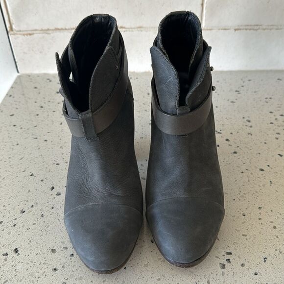 rag & bone New York Hallow Gray Leather Heeled Ankle Boots Booties Shoes Size 35 - Picture 3 of 14